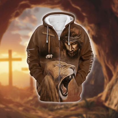 "Faith Over Fear" Jesus Christ Zip Hoodie | Christian Gift