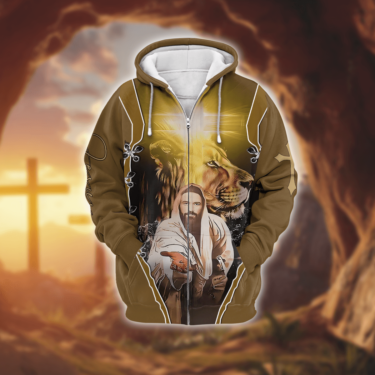 He Leads Me Faith Zip Hoodie | Christian Gift