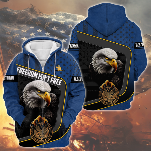 U.S. Veteran Hoodie – Freedom Isn’t Free, Bald Eagle and Military Seal Patriotic Zip Up