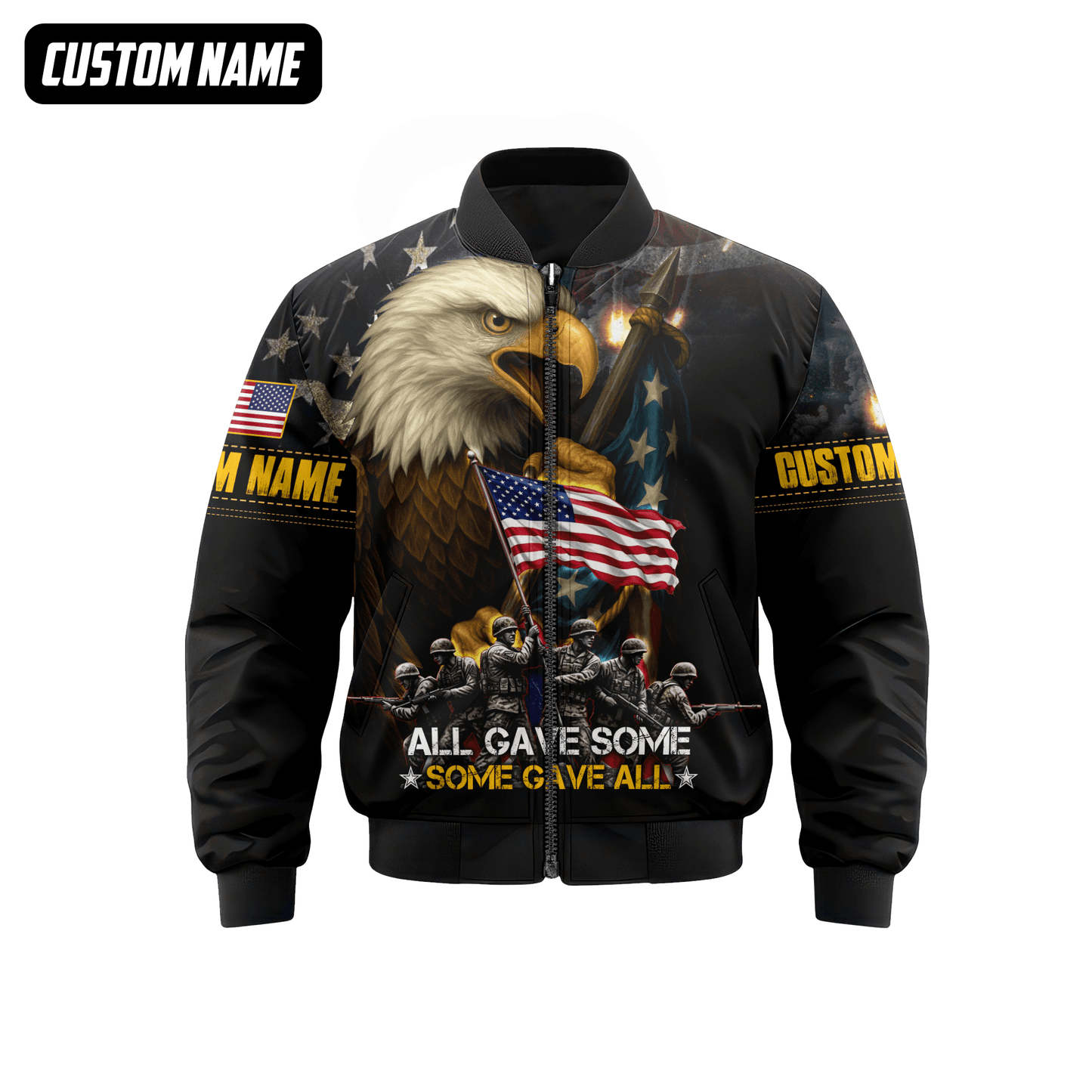 U.S. Veteran Hoodie – All Gave Some Some Gave All, Eagle Holding American Flag Zip Up