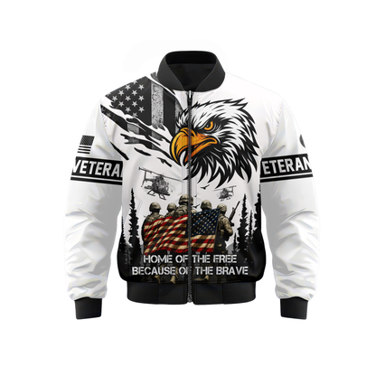 U.S. Veteran Hoodie – Home of the Free Because of the Brave, American Eagle Zip Up