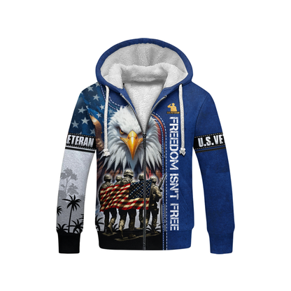 U.S. Veteran Hoodie – Freedom Isn’t Free, American Flag Eagle Design, Patriotic Zip Up