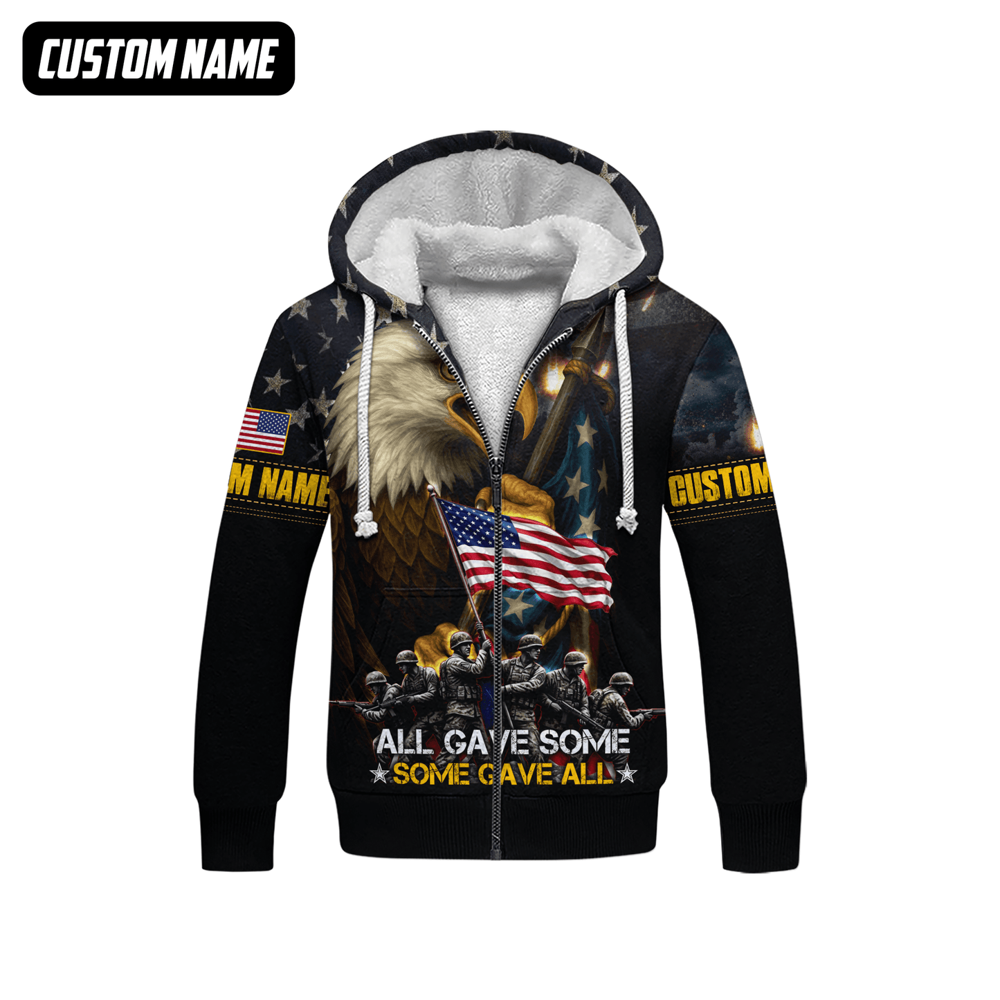 U.S. Veteran Hoodie – All Gave Some Some Gave All, Eagle Holding American Flag Zip Up