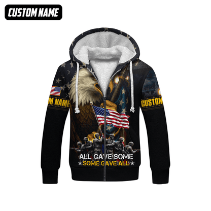 U.S. Veteran Hoodie – All Gave Some Some Gave All, Eagle Holding American Flag Zip Up