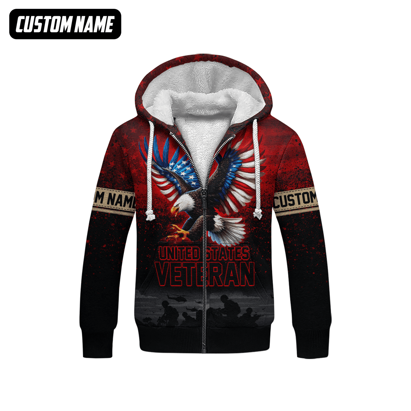 U.S. Veteran Hoodie – All Gave Some Some Gave All, Eagle with Flag Wings Zip Up