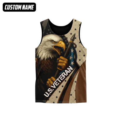 Personalized U.S. Veteran Hoodie – Bald Eagle and American Flag, Patriotic Zip Up Gift