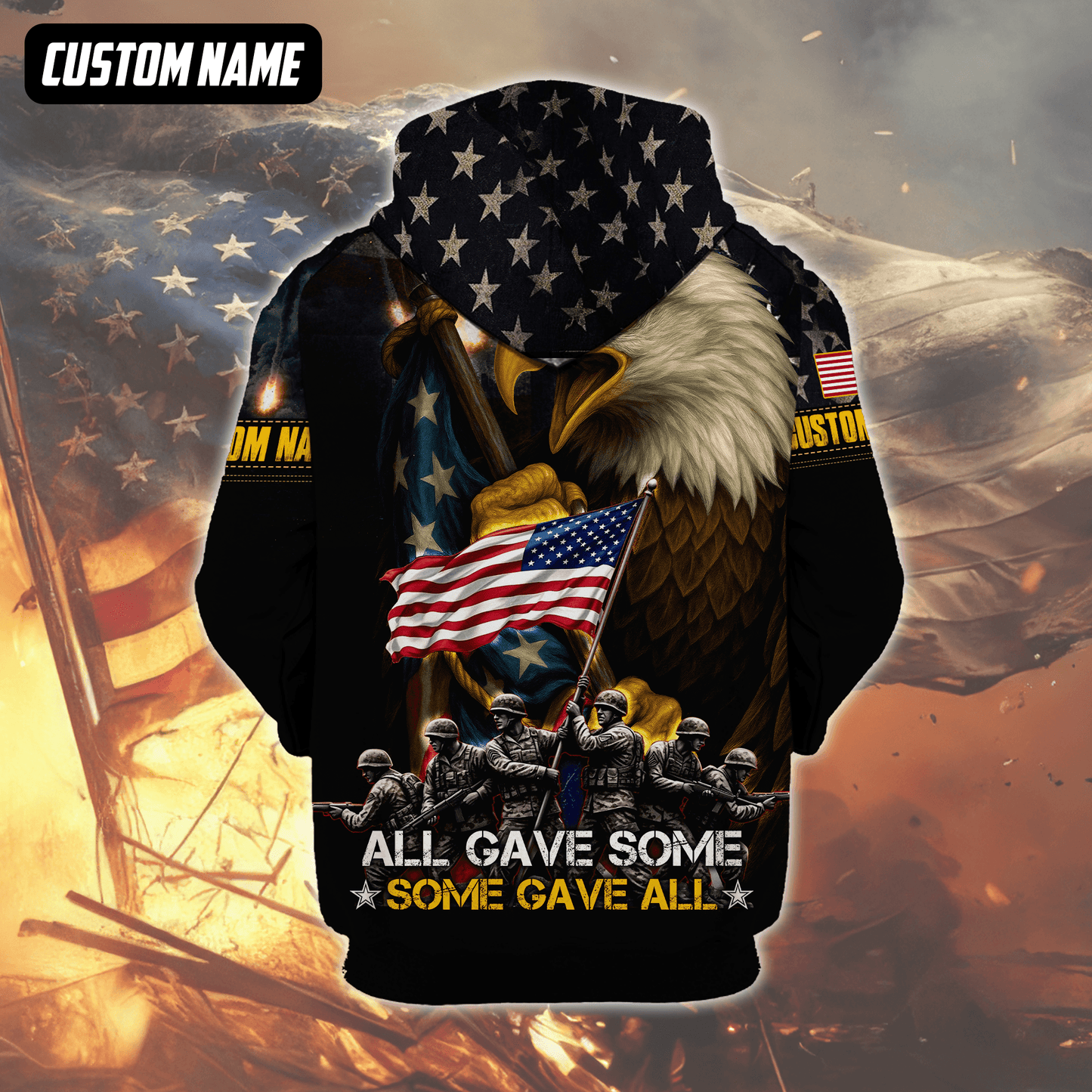 U.S. Veteran Hoodie – All Gave Some Some Gave All, Eagle Holding American Flag Zip Up