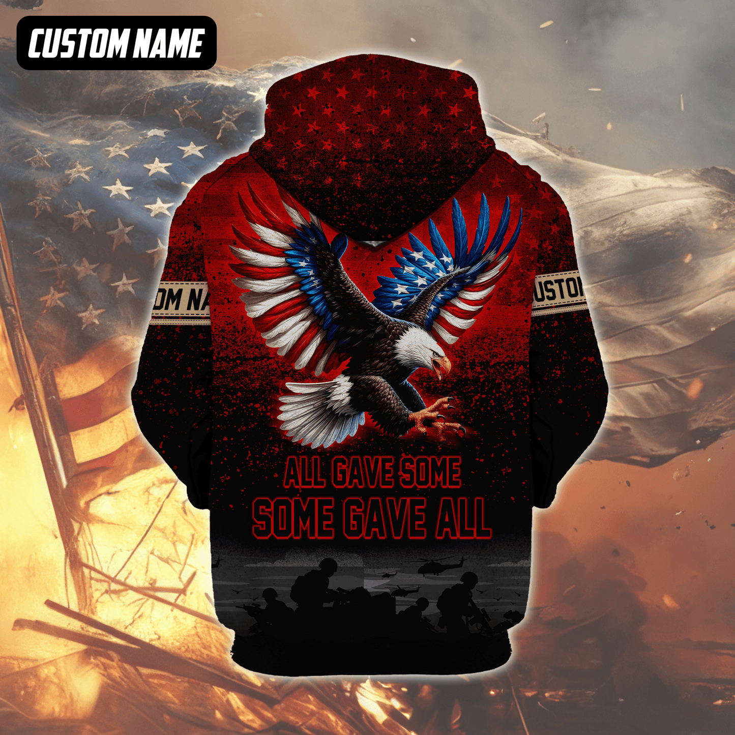 U.S. Veteran Hoodie – All Gave Some Some Gave All, Eagle with Flag Wings Zip Up