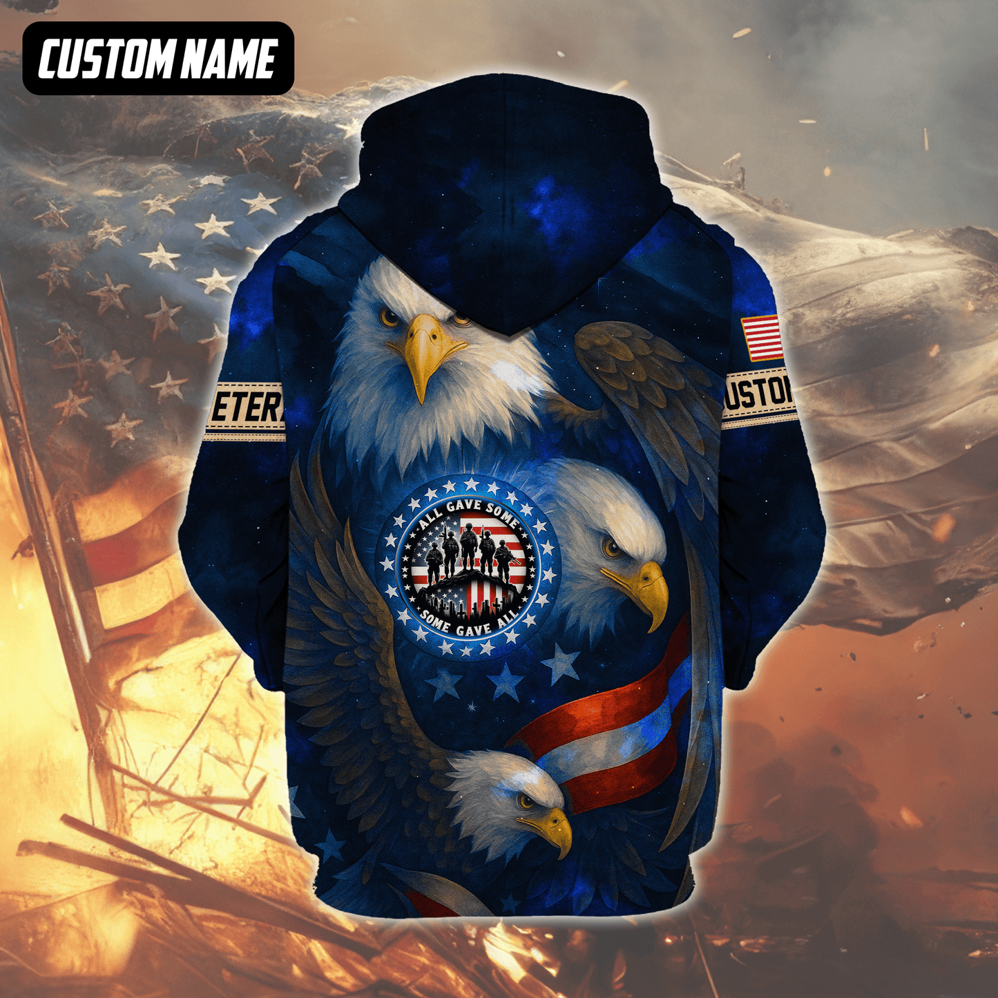 U.S. Veteran Hoodie – All Gave Some Some Gave All, Patriotic Eagle and Flag Design