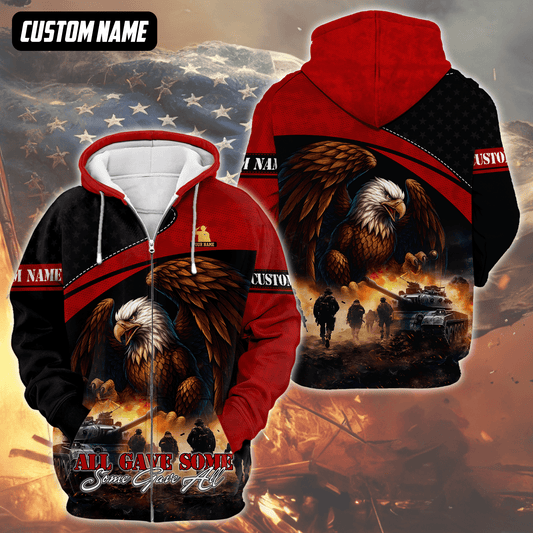 U.S. Veteran Hoodie – All Gave Some Some Gave All, Bald Eagle and Battlefield Zip Up