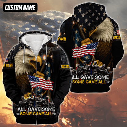 U.S. Veteran Hoodie – All Gave Some Some Gave All, Eagle Holding American Flag Zip Up