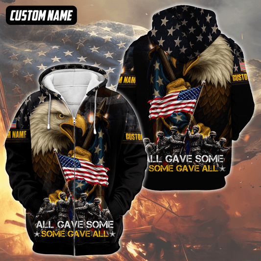 U.S. Veteran Hoodie – All Gave Some Some Gave All, Eagle Holding American Flag Zip Up