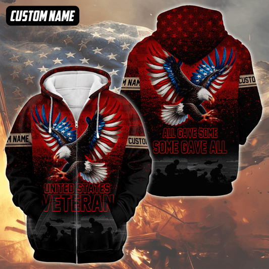 U.S. Veteran Hoodie – All Gave Some Some Gave All, Eagle with Flag Wings Zip Up