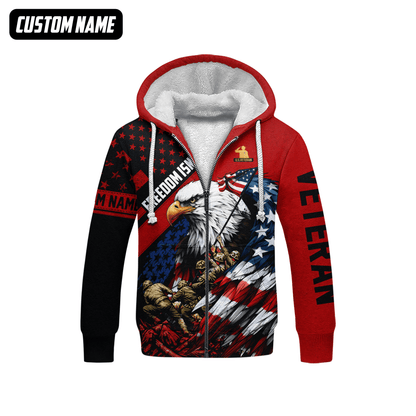 U.S. Veteran Hoodie – Freedom Isn’t Free, Bald Eagle with Flag and Soldiers Design