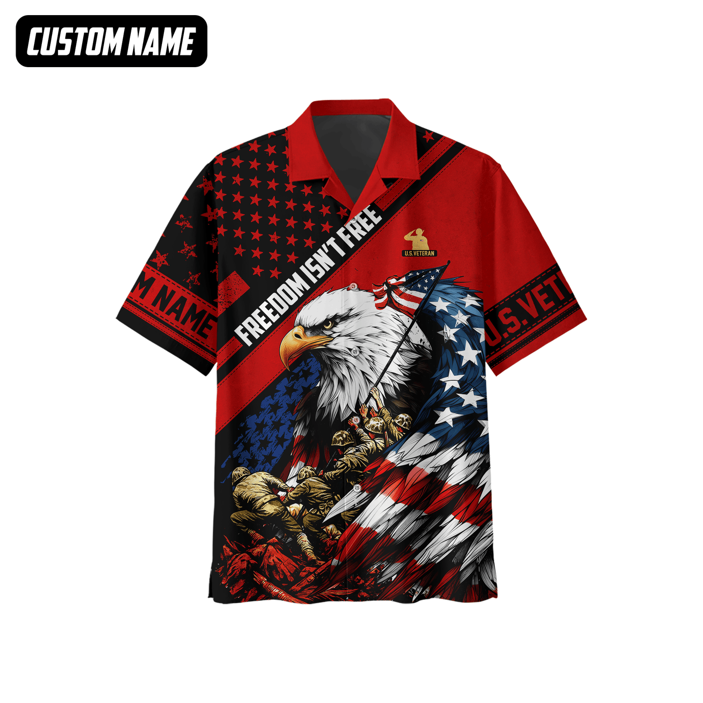 U.S. Veteran Hoodie – Freedom Isn’t Free, Bald Eagle with Flag and Soldiers Design