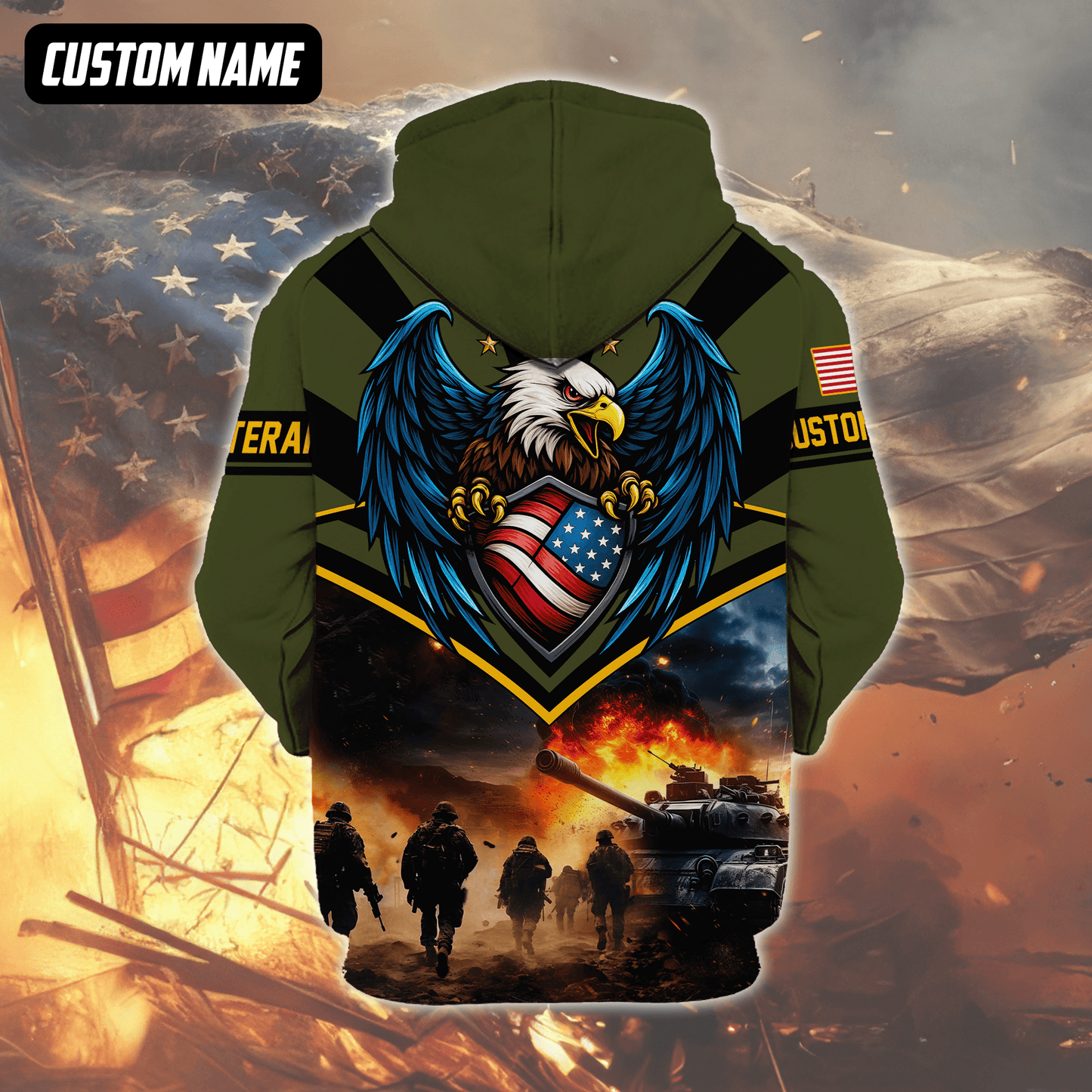 U.S. Veteran Hoodie – All Gave Some Some Gave All, Eagle with Flag Shield Zip Up