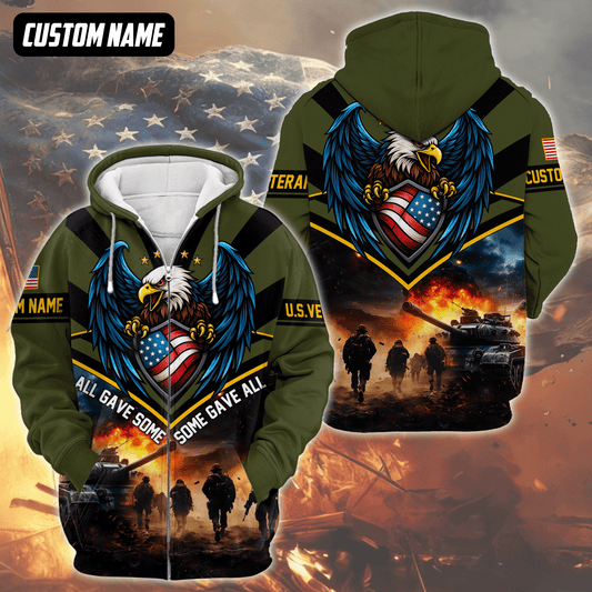 U.S. Veteran Hoodie – All Gave Some Some Gave All, Eagle with Flag Shield Zip Up