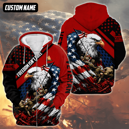 U.S. Veteran Hoodie – Freedom Isn’t Free, Bald Eagle with Flag and Soldiers Design