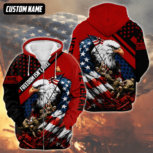 U.S. Veteran Hoodie – Freedom Isn’t Free, Bald Eagle with Flag and Soldiers Design