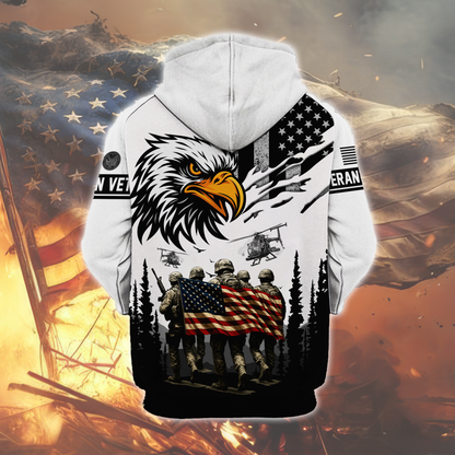U.S. Veteran Hoodie – Home of the Free Because of the Brave, American Eagle Zip Up