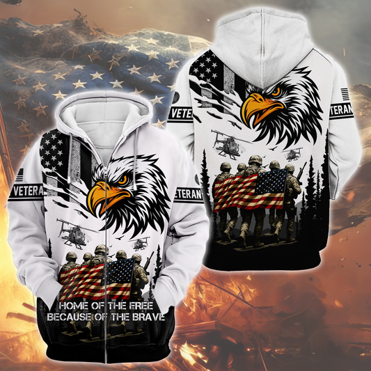 U.S. Veteran Hoodie – Home of the Free Because of the Brave, American Eagle Zip Up