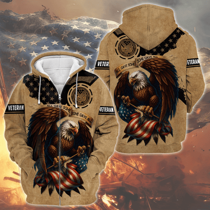 U.S. Veteran Eagle Hoodie – All Gave Some Some Gave All, Patriotic American Flag Zip Up