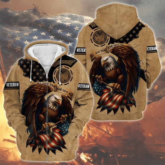 U.S. Veteran Eagle Hoodie – All Gave Some Some Gave All, Patriotic American Flag Zip Up