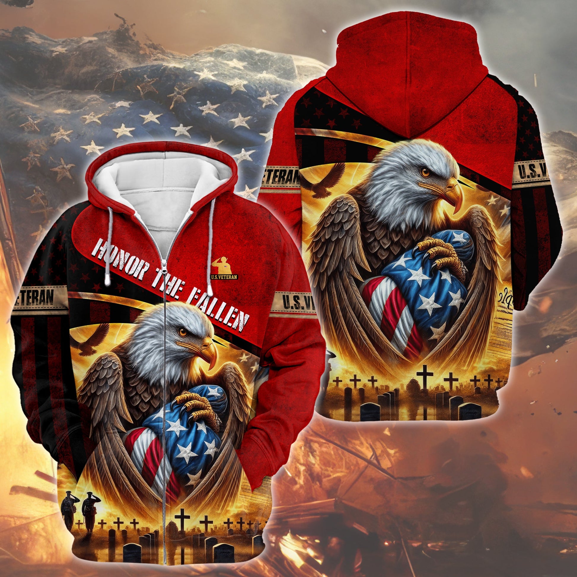 Honnor the fallen Zip Hoodie for Veterans | Veteran Gift