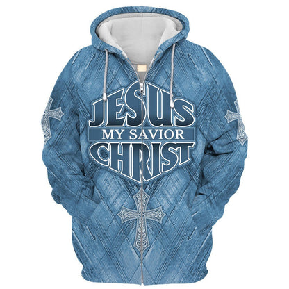 Jesus My Savior Christ Cross Zip Hoodie | Christian Gift
