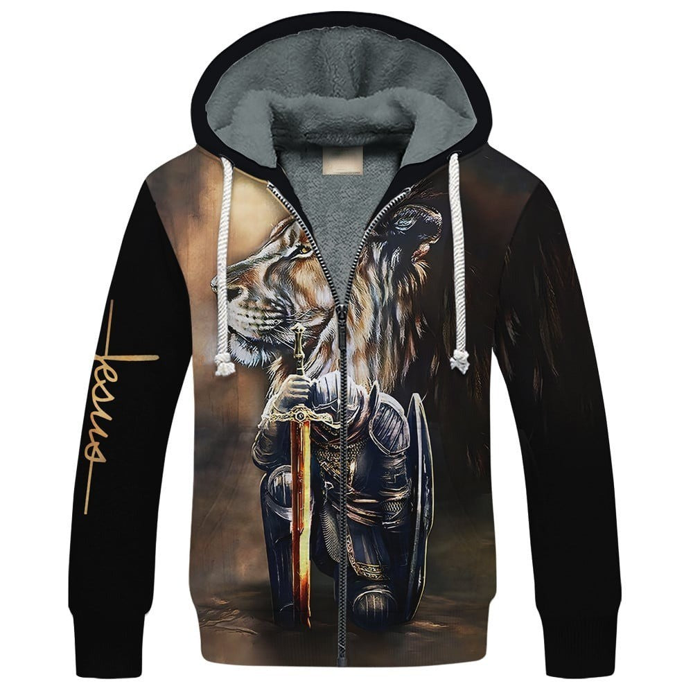 Armor of God Lion & Knight Zip Hoodie | Christian Gift