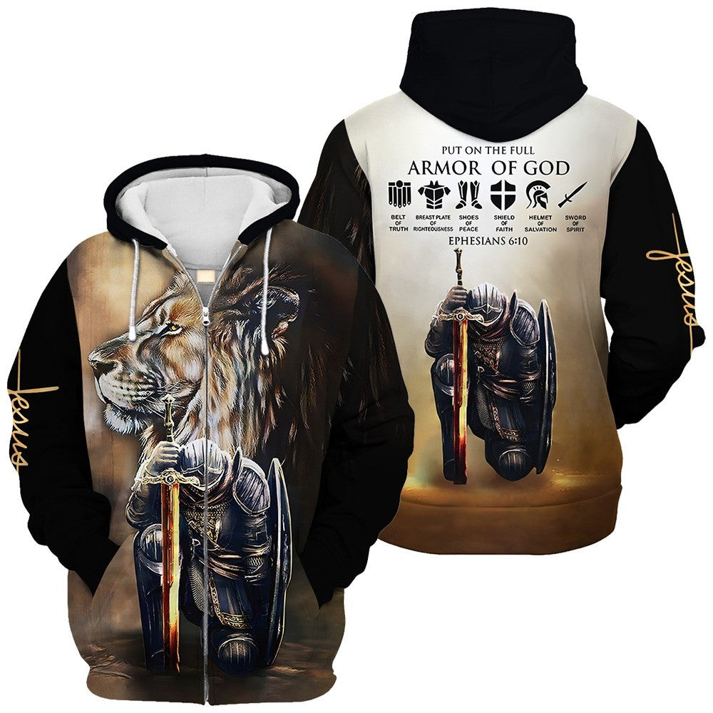 Armor of God Lion & Knight Zip Hoodie | Christian Gift