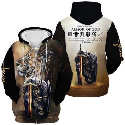 Armor of God Lion & Knight Zip Hoodie | Christian Gift